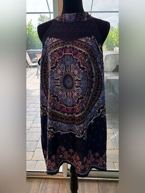 Boho Medallion Halter Dress - Navy & Purple sz XL